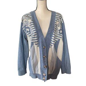 Vintage 90's blue and white embellished  jacket women L/XL